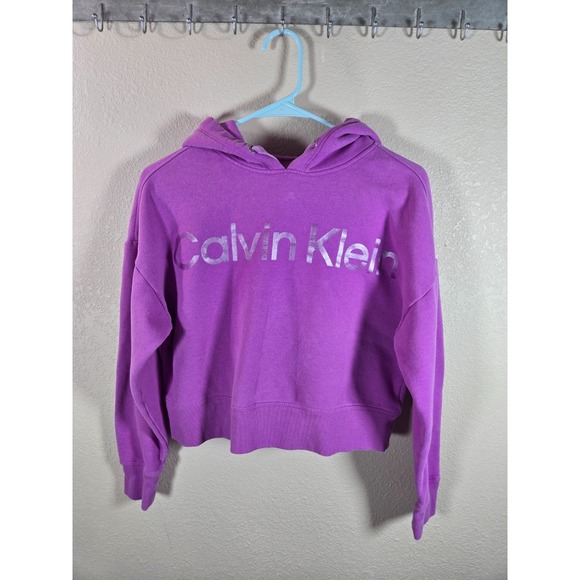 Calvin Klein Tops - Calvin Klein Jeans Purple Logo Hoodie Crop Top Womens Size XS